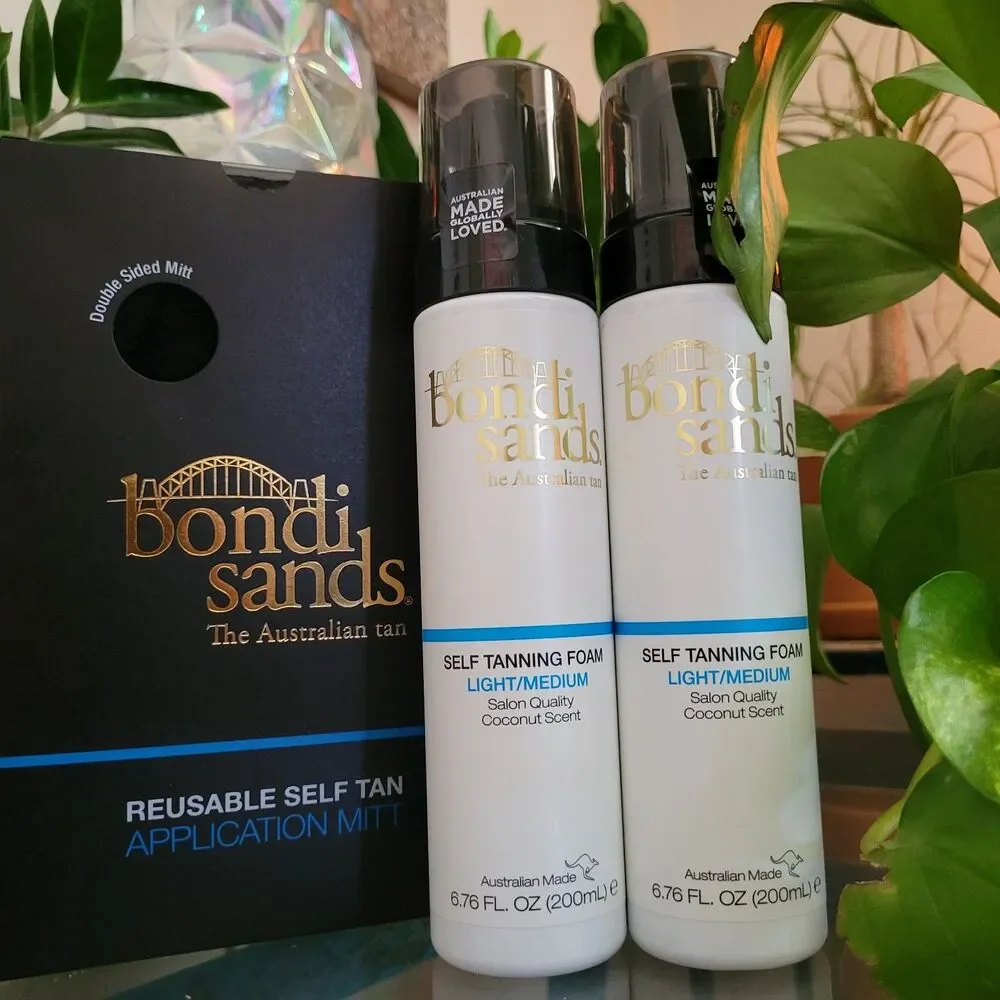 2x Bondi Sands Self Tanning Foam Light Medium Reusable Application Mitt Kit 6.7o